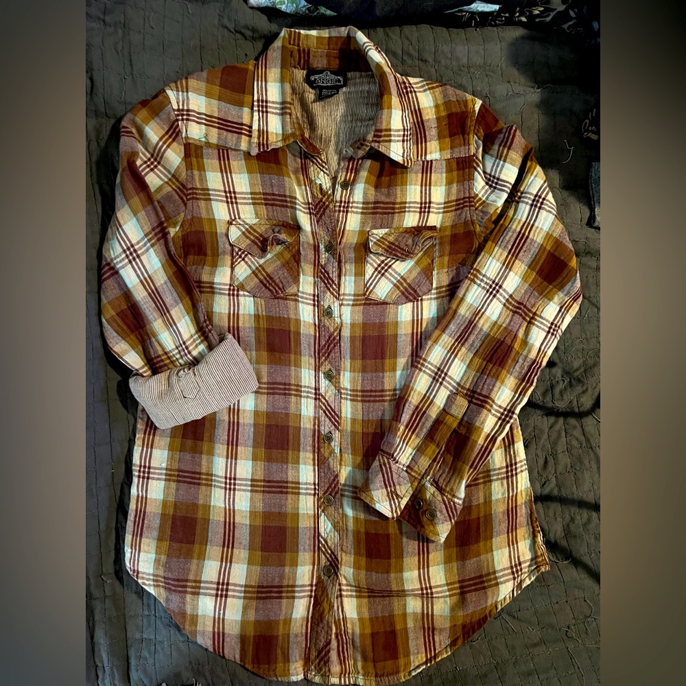 Angie size medium western women’s flannel button up blouse.